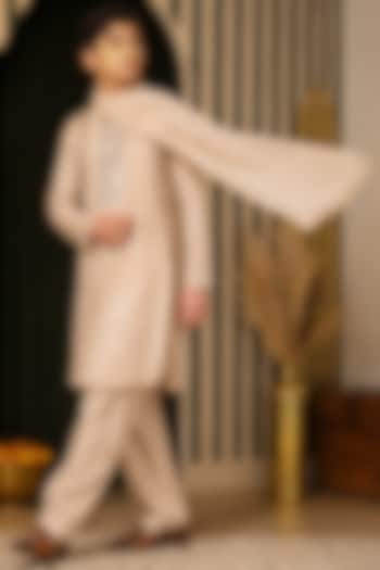 Ivory-Beige Georgette Embroidered Kurta Set For Boys by Soniya G KIDS at Pernia's Pop Up Shop