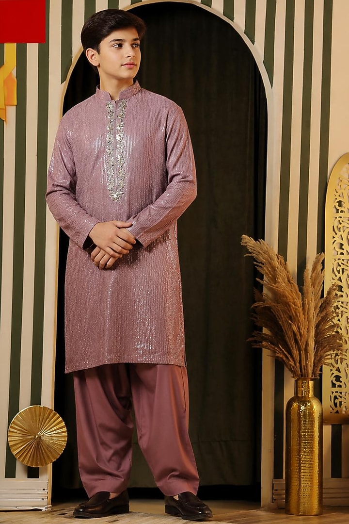 Purple Georgette Embellished Kurta Set For Boys by Soniya G KIDS at Pernia's Pop Up Shop
