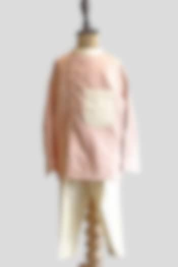 Peach Cotton Hand Embroidered Kurta Set For Boys by SnuggleMe at Pernia's Pop Up Shop