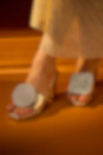 Gold Vegan Leather Open-Toe Heels by Sana K Luxurious Footwear at Pernia's Pop Up Shop