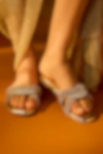 Gold-Silver Faux Leather Trio Flats by Sana K Luxurious Footwear at Pernia's Pop Up Shop