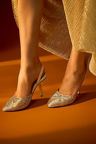Gold Leather Heels by Sana K Luxurious Footwear