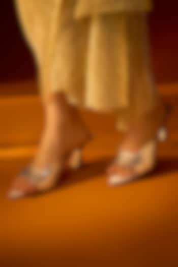 Gold Synthetic Handcrafted Heels by Sana K Luxurious Footwear at Pernia's Pop Up Shop