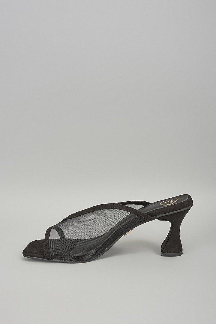 Black Synthetic Net Heels by Sana K Luxurious Footwear at Pernia's Pop Up Shop