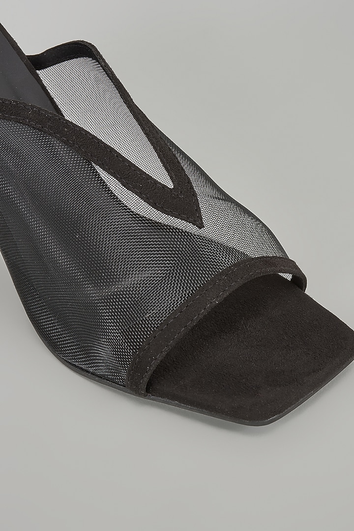 Black Synthetic Net Heels by Sana K Luxurious Footwear at Pernia's Pop Up Shop