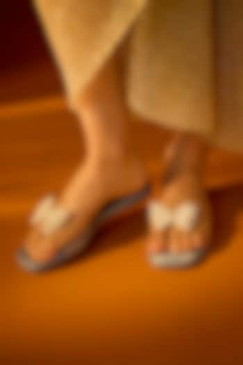 Blue Synthetic Pearl Butterfly Transparent Strap Flats by Sana K Luxurious Footwear at Pernia's Pop Up Shop