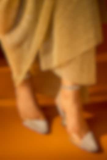 Silver Synthetic Rhinestone Embellished Heels by Sana K Luxurious Footwear at Pernia's Pop Up Shop