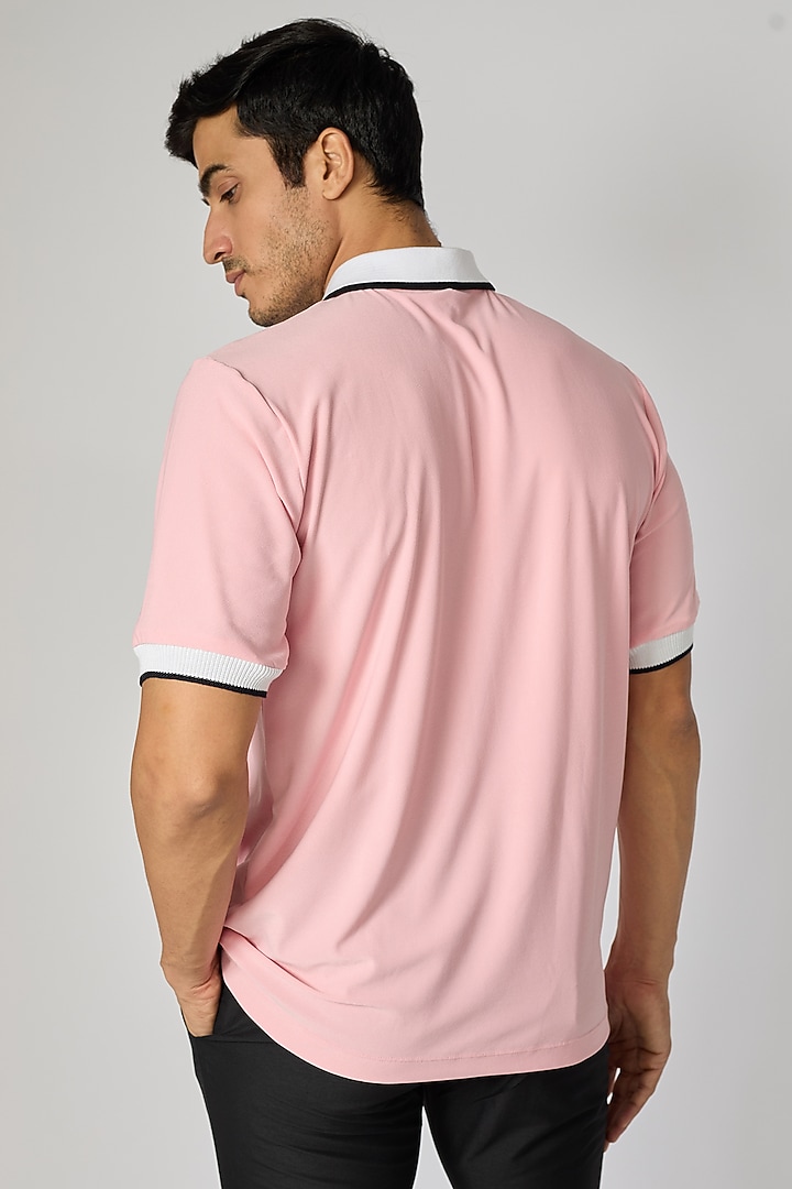 Pink Knitted Jersey Polo T-Shirt by Shivan & Narresh Men at Pernia's Pop Up Shop
