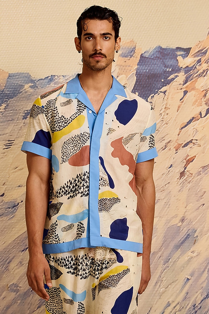 Multi-Colored Cotton Silk Printed Wedding Shirt by Shivan & Narresh Men at Pernia's Pop Up Shop