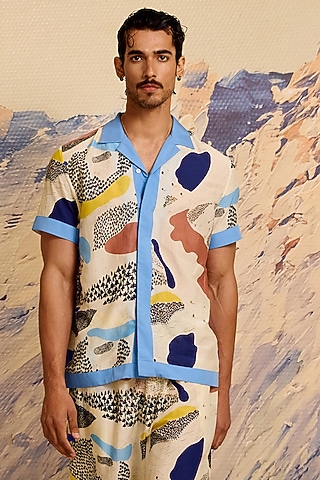 Multi-Colored Cotton Silk Printed Shirt by Shivan & Narresh Men