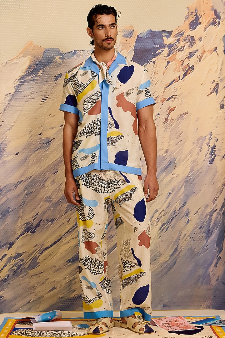 Multi-Colored Cotton Silk Printed Wedding Shirt by Shivan & Narresh Men at Pernia's Pop Up Shop