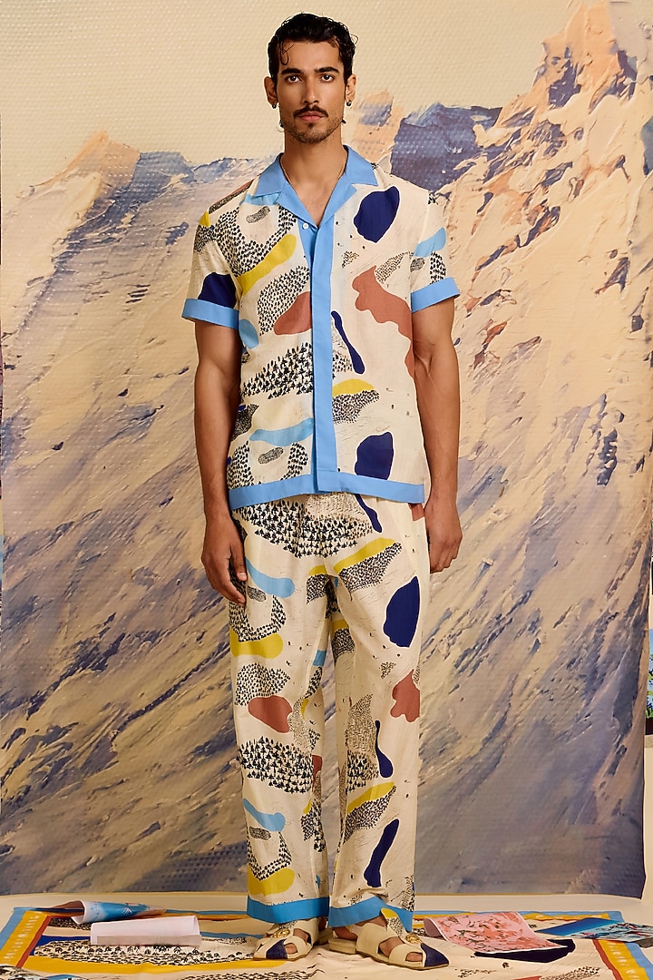 Multi-Colored Cotton Silk Printed Wedding Shirt by Shivan & Narresh Men at Pernia's Pop Up Shop