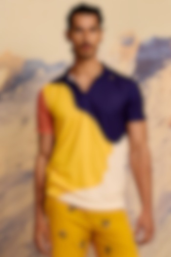 Multi-Colored Knitted Polyester Jersey Printed Polo T-Shirt by Shivan & Narresh Men at Pernia's Pop Up Shop