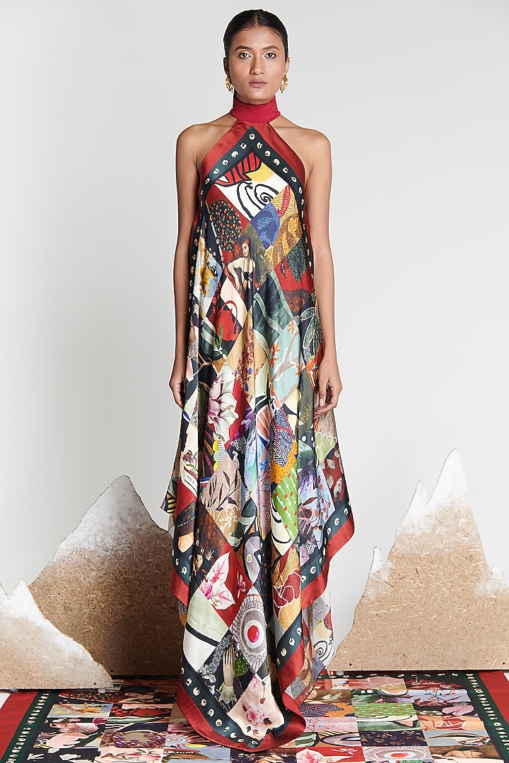Multi-Coloured Silk Satin Maxi Dress by Shivan & Narresh