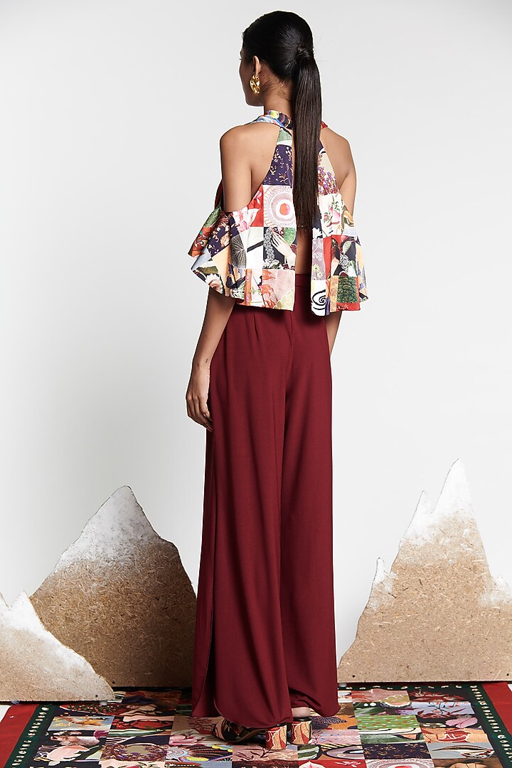 Maroon Printed Palazzo Pants by Shivan & Narresh at Pernia's Pop Up Shop
