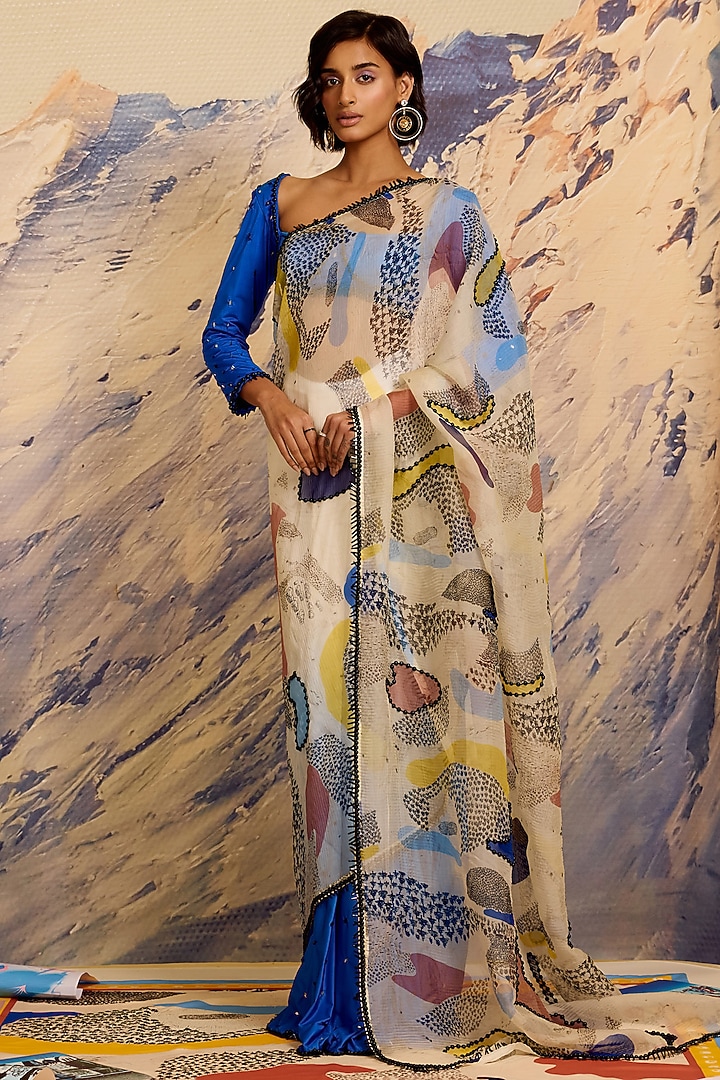 Multi-Colored Silk Organza Glass Beadwork Reception Saree by Shivan & Narresh at Pernia's Pop Up Shop
