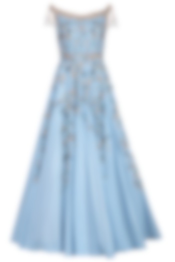 Sky Blue Embroidered Off Shoulder Gown by Sanna Mehan