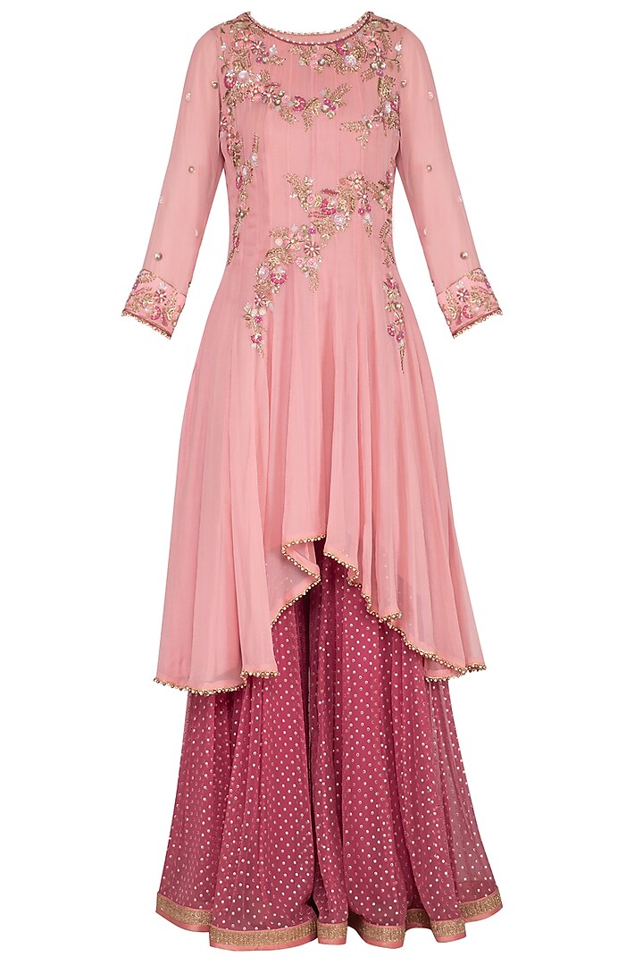 Blush Pink Embroidered Sharara Set by Sanna Mehan