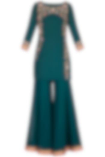 Teal Green Embroidered Sharara Set by Sanna Mehan at Pernia's Pop Up Shop