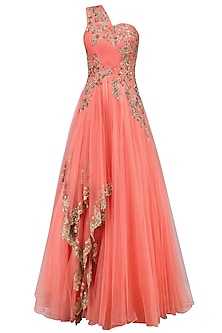 Peach Flared Gown With Zardozi Hand Embroidery and Double layering