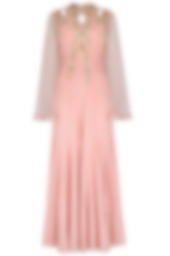 Pink Thread And Pearl Embroidered Jumpsuit by Sanna Mehan