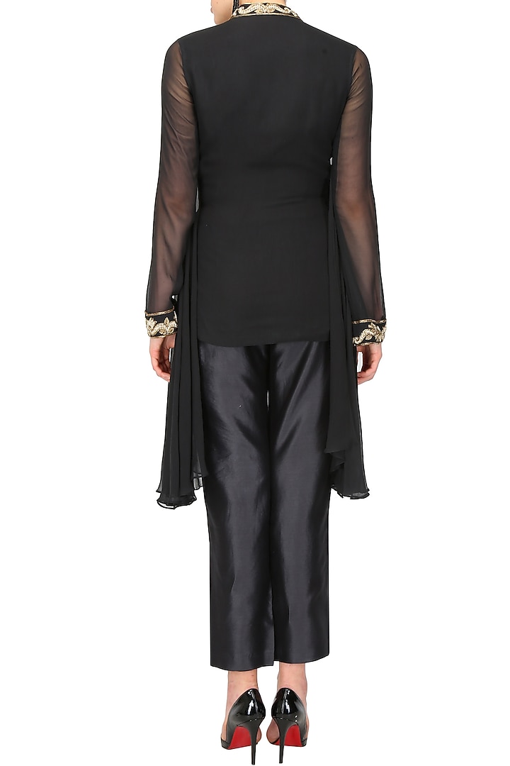 Black zardozi embroidered drape tunic and pants set available only at Pernia's Pop Up Shop.