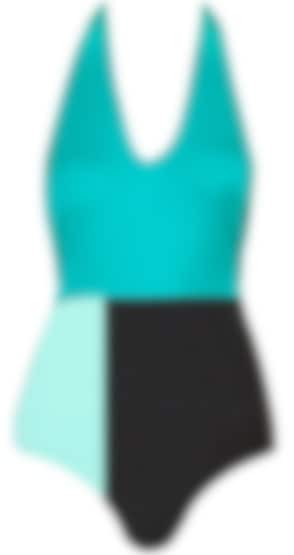 Capri, seychelles and black colour block halter swimsuit by Shivan & Narresh