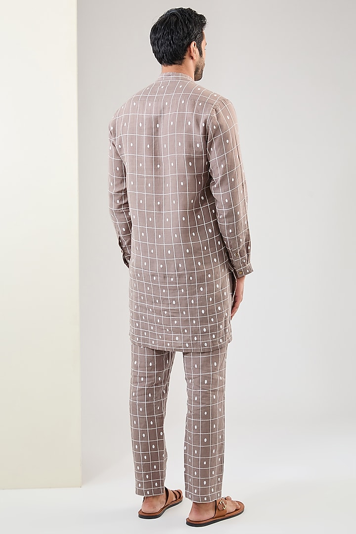 Stone Colored Linen Printed Kurta Set by Son Of A Noble SNOB Men at Pernia's Pop Up Shop