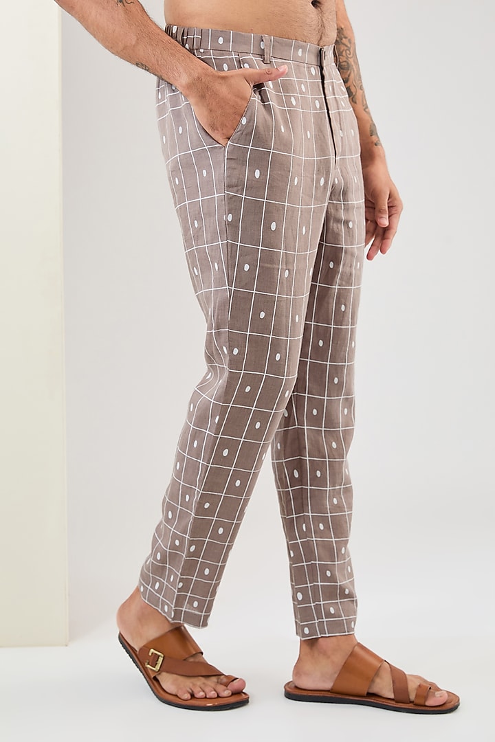 Stone Colored Linen Printed Kurta Set by Son Of A Noble SNOB Men at Pernia's Pop Up Shop