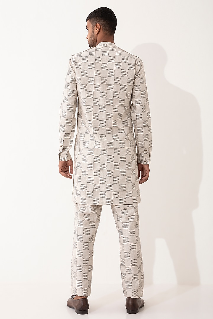Ivory Linen Printed Kurta Set by Son Of A Noble SNOB Men at Pernia's Pop Up Shop
