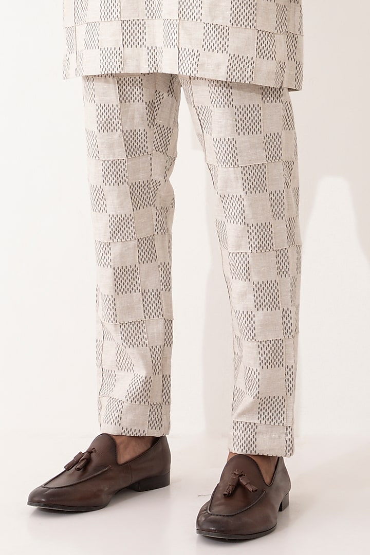 Ivory Linen Printed Kurta Set by Son Of A Noble SNOB Men at Pernia's Pop Up Shop