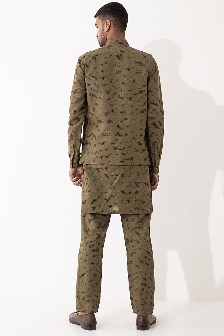 Brown Linen Printed Bundi Jacket Set by Son Of A Noble SNOB Men at Pernia's Pop Up Shop
