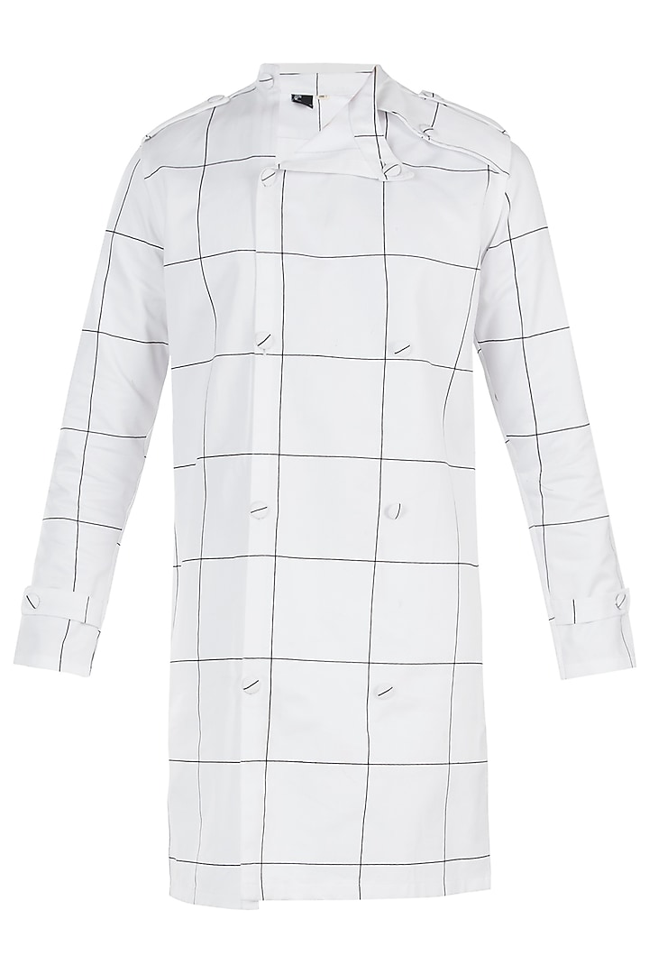 White printed trench jacket by Son Of A Noble SNOB at Pernia's Pop Up Shop