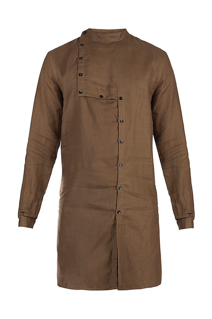 Brown linen kurta by Son Of A Noble SNOB