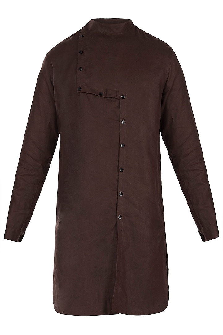 Dark brown linen kurta by Son Of A Noble SNOB