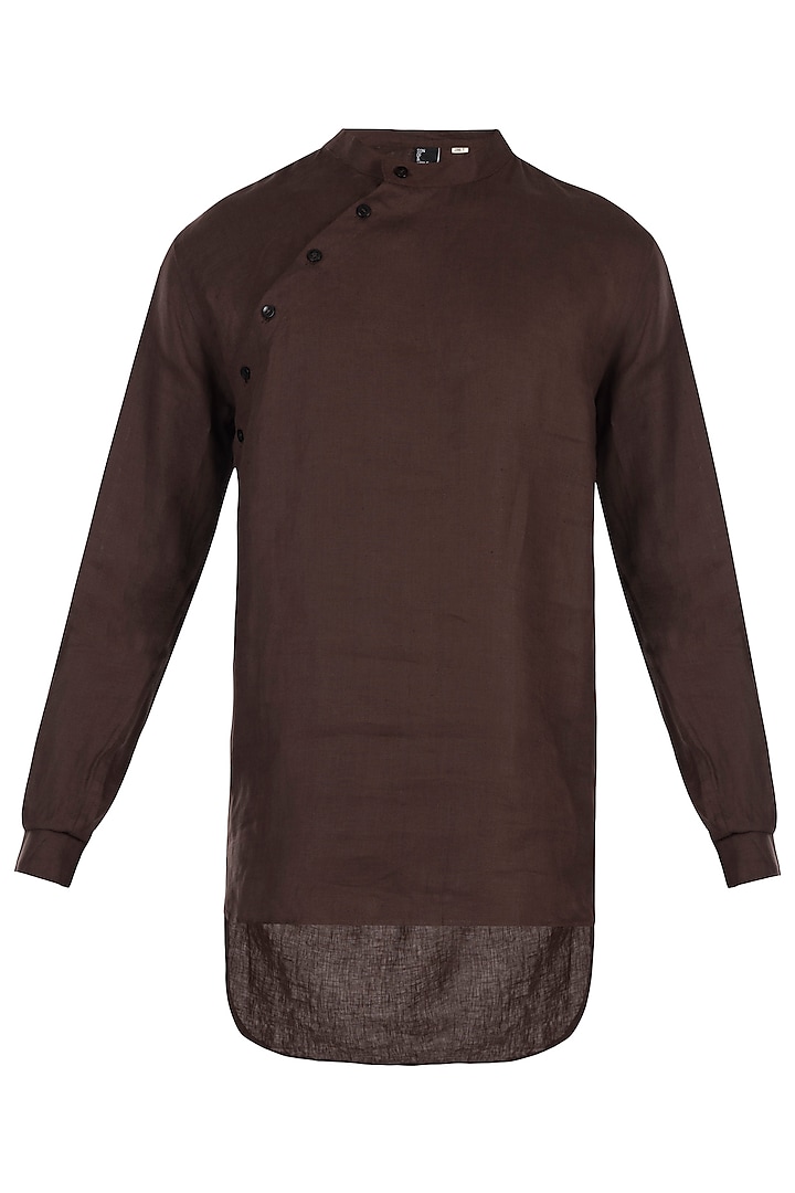 Dark Brown Kurta With Slant Placket by Son Of A Noble SNOB