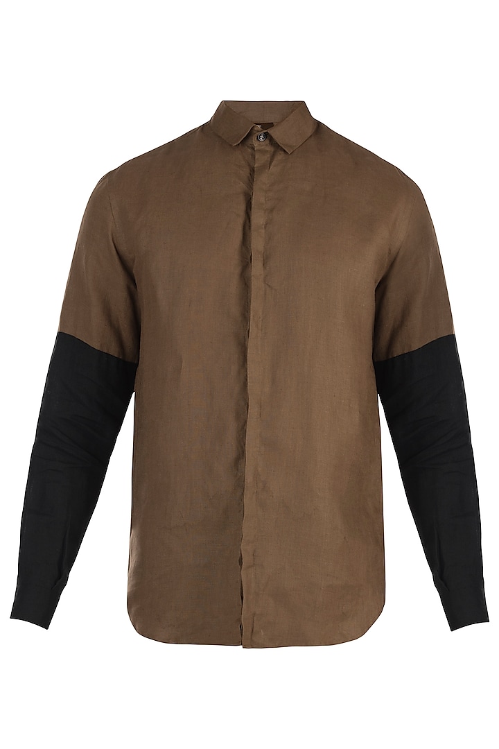 Brown Sleeves Blocked Shirt by Son Of A Noble SNOB