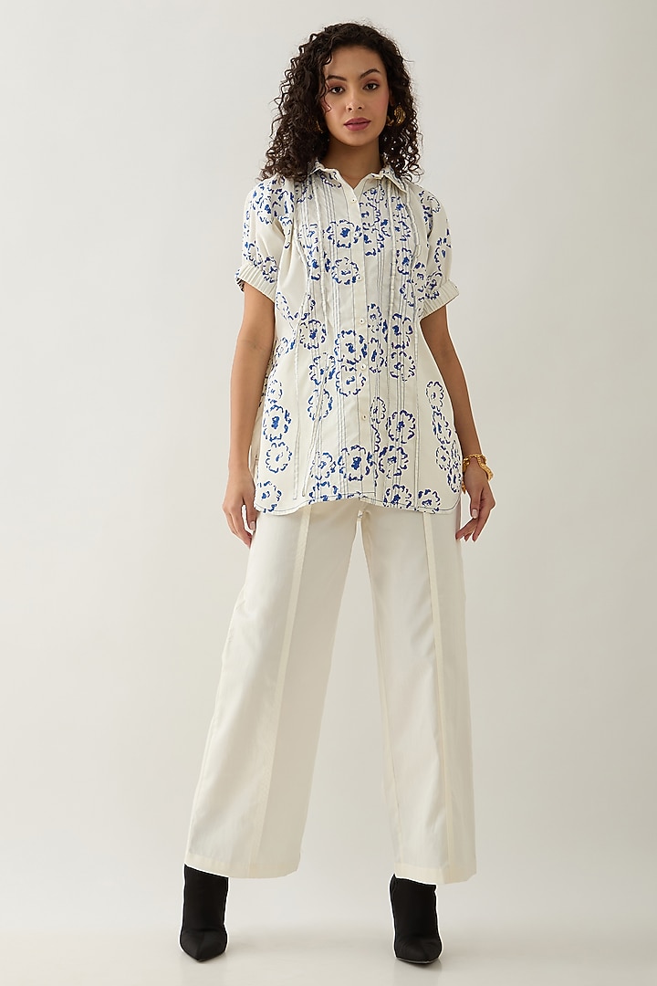 Off-White Cotton Satin Printed Shirt by SNOB at Pernia's Pop Up Shop