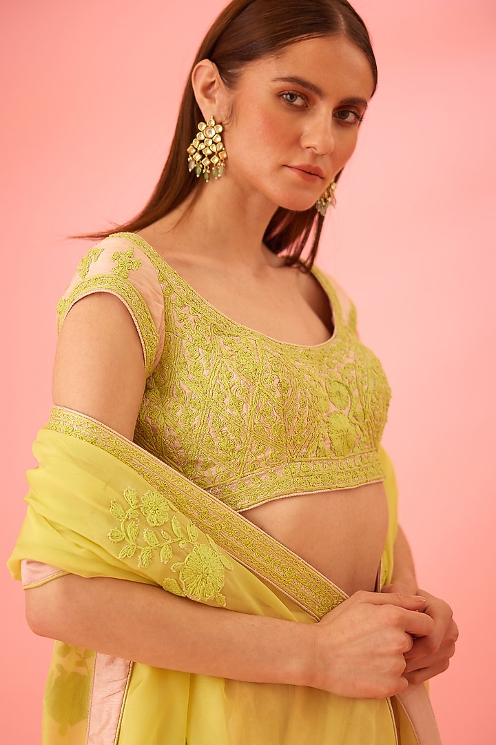 Crystal Rose Pink Chanderi Jacquard Embroidered Wedding Lehenga Set by Shyam Narayan Prasad at Pernia's Pop Up Shop