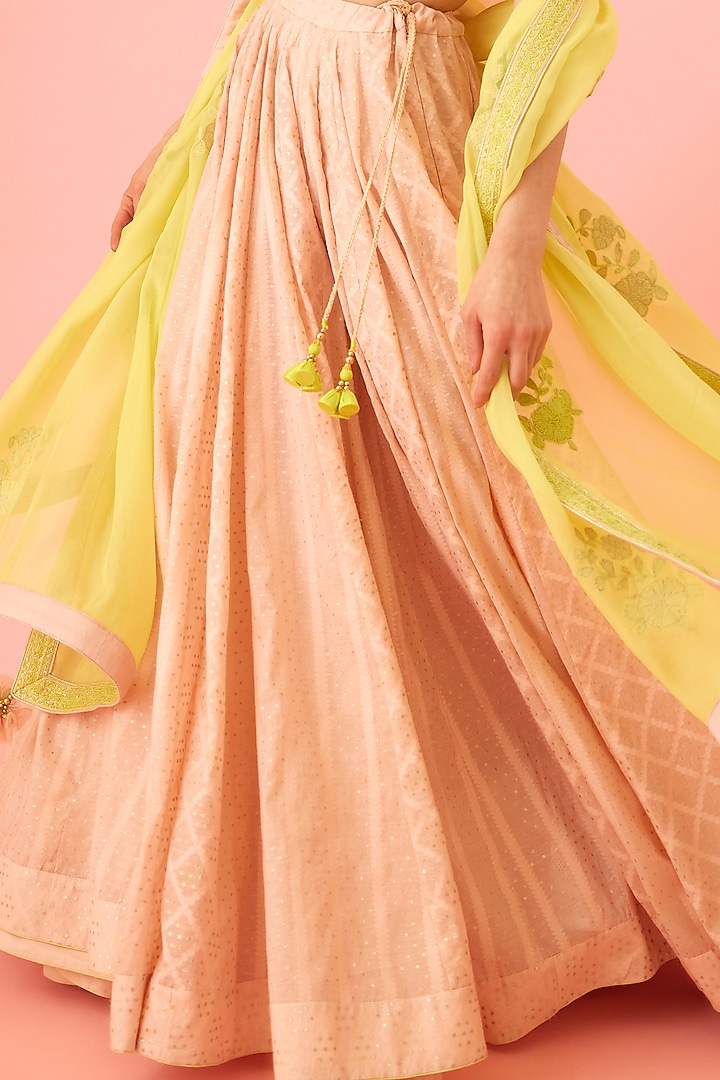 Crystal Rose Pink Chanderi Jacquard Embroidered Wedding Lehenga Set by Shyam Narayan Prasad at Pernia's Pop Up Shop