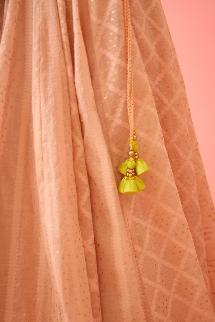 Crystal Rose Pink Chanderi Jacquard Embroidered Wedding Lehenga Set by Shyam Narayan Prasad at Pernia's Pop Up Shop