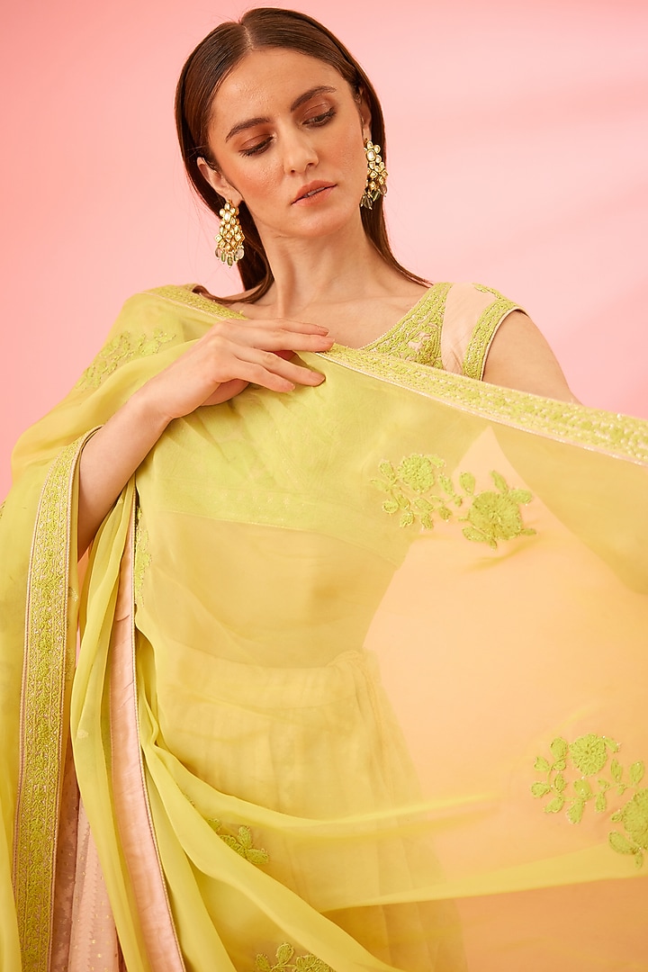 Crystal Rose Pink Chanderi Jacquard Embroidered Wedding Lehenga Set by Shyam Narayan Prasad at Pernia's Pop Up Shop