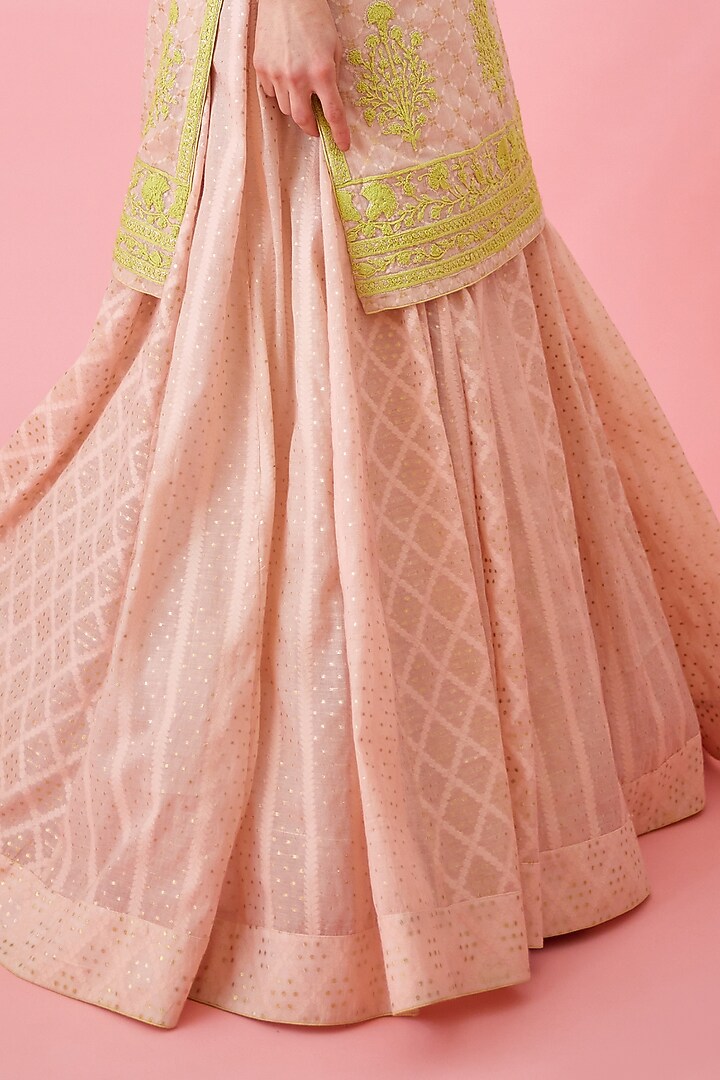 Crystal Rose Pink Chanderi Jacquard Embroidered Wedding Lehenga Set by Shyam Narayan Prasad at Pernia's Pop Up Shop