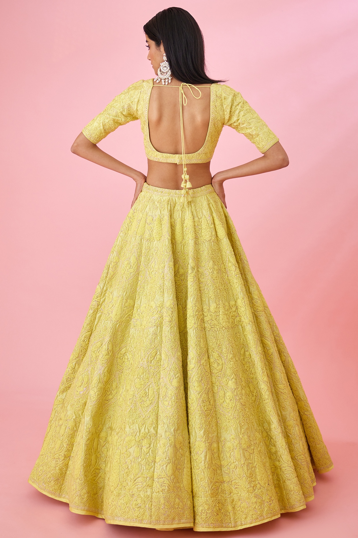 Lemon Yellow Lemon Drop Lehenga by Neha Chopra for rent online | FLYROBE