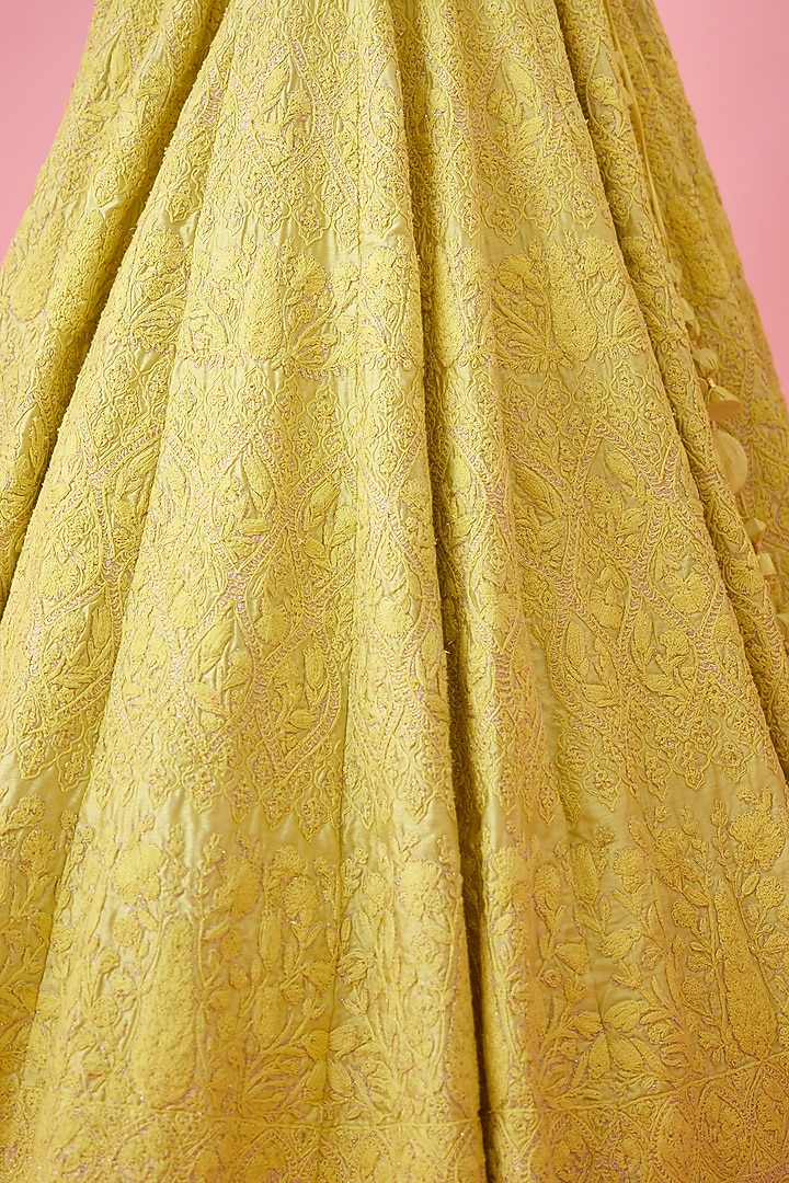 Lemon Yellow Raw Silk Embroidered Bridal Lehenga Set by Shyam Narayan Prasad at Pernia's Pop Up Shop