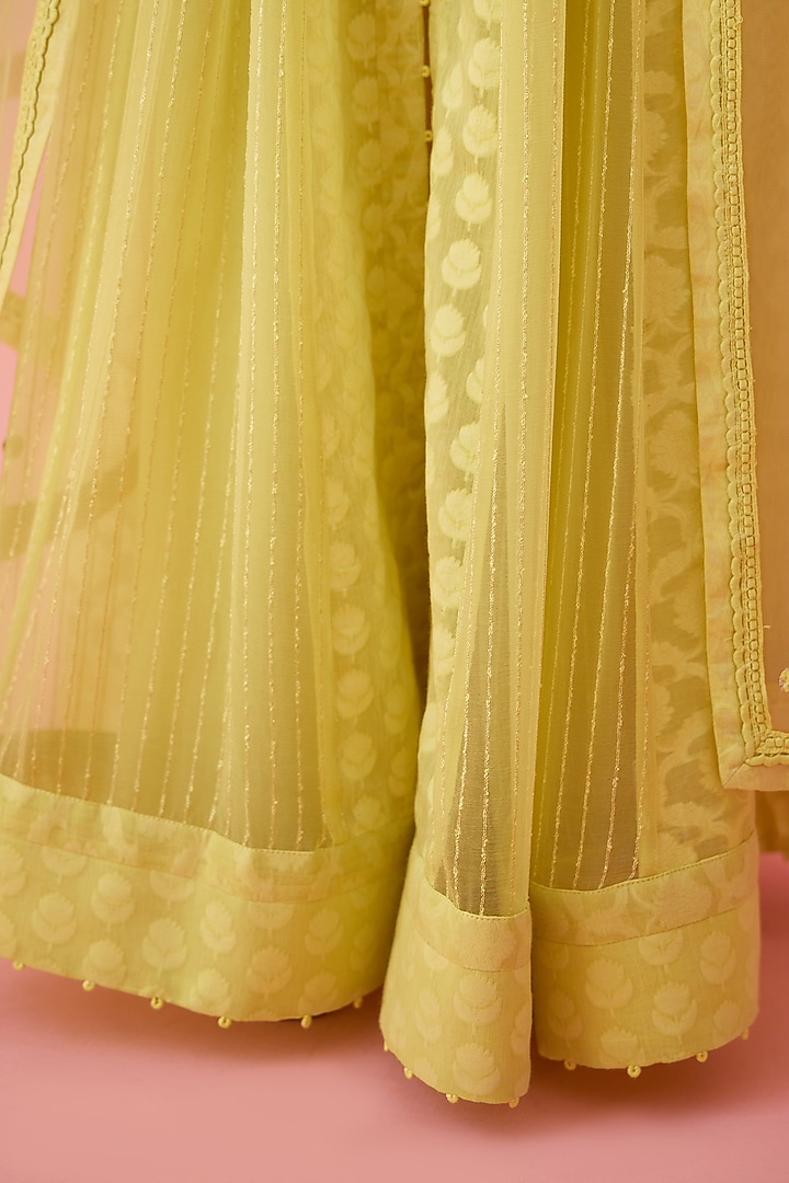 Lemon Yellow Modal Satin & Chanderi Jacquard Embroidered Party Wear Anarkali Set by Shyam Narayan Prasad at Pernia's Pop Up Shop