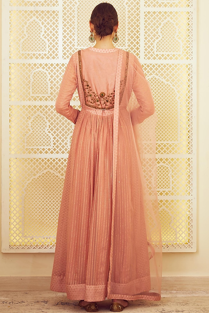Blush Pink Silk Wedding Anarkali Set by Shyam Narayan Prasad at Pernia's Pop Up Shop
