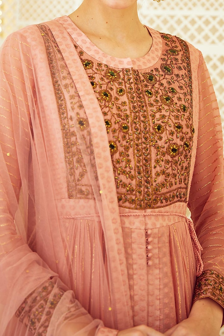 Blush Pink Silk Wedding Anarkali Set by Shyam Narayan Prasad at Pernia's Pop Up Shop
