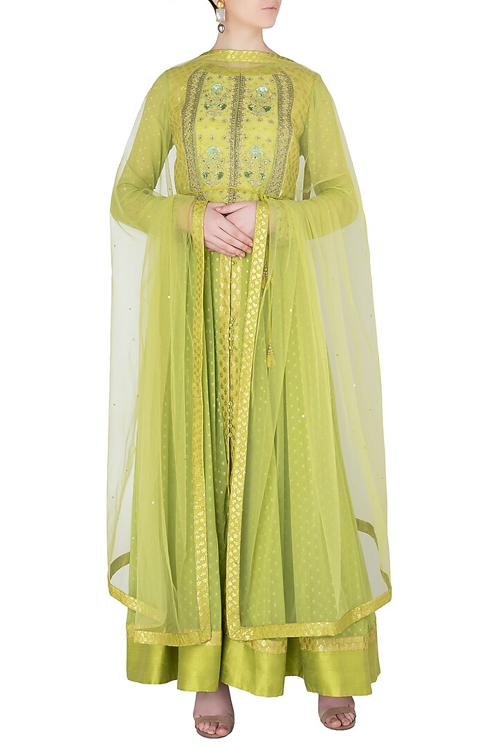Light green embroidered anarkali set available only at Pernia's Pop Up Shop.