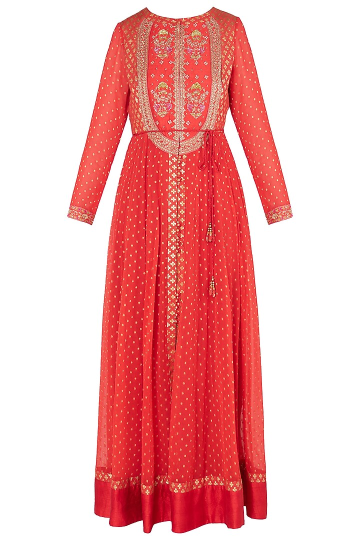 Red embroidered anarkali set available only at Pernia's Pop Up Shop.
